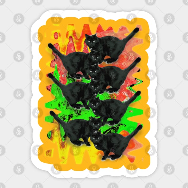 Psychedelic Black Cat Funny Melty colorful background surreal collage Sticker by AbstractF